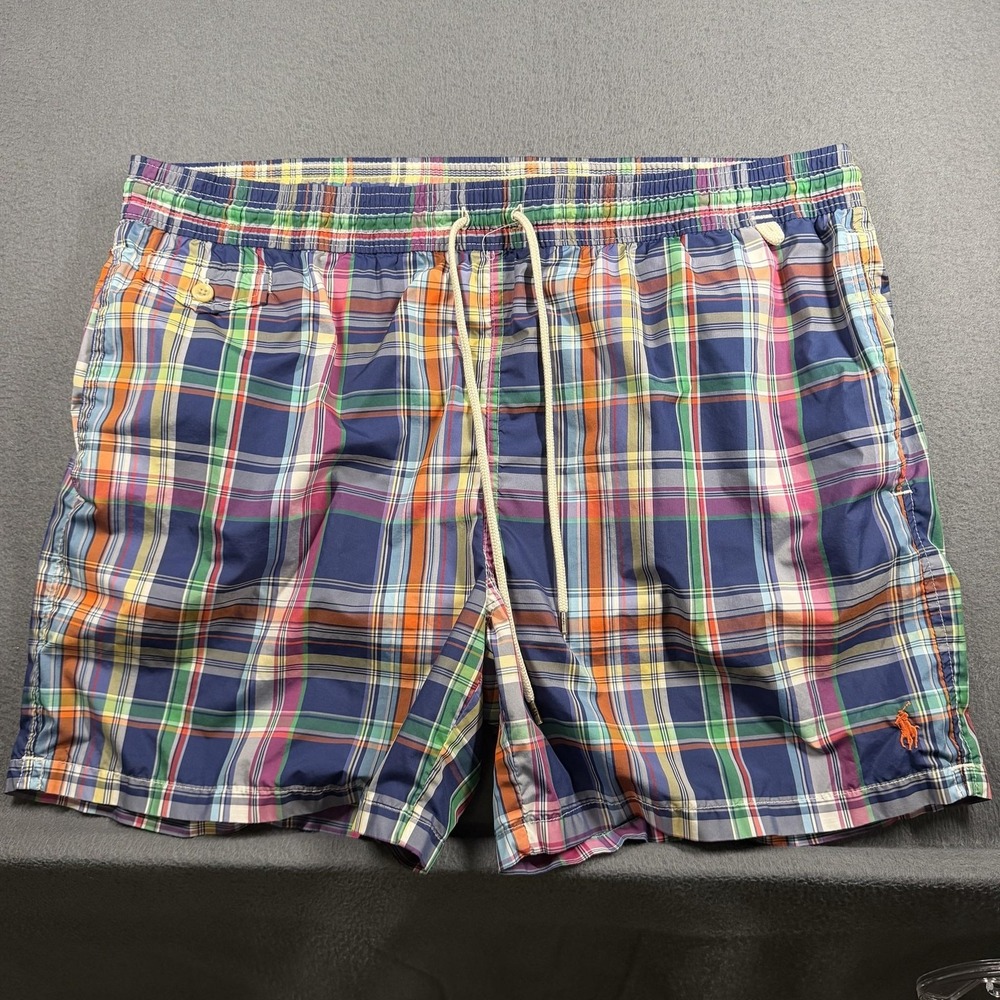 Polo Ralph Lauren Swim Shorts Mens XXL Plaid Mesh Lined Elastic Waist Trunks